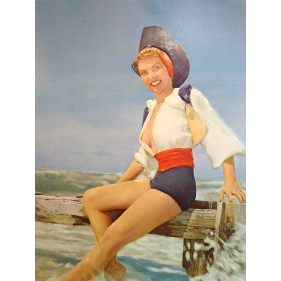 Pirate Lady Art Print Vintage 1940's Lithograph 3-D Embossed Sexy Captain Ahoy - Picture 9 of 10